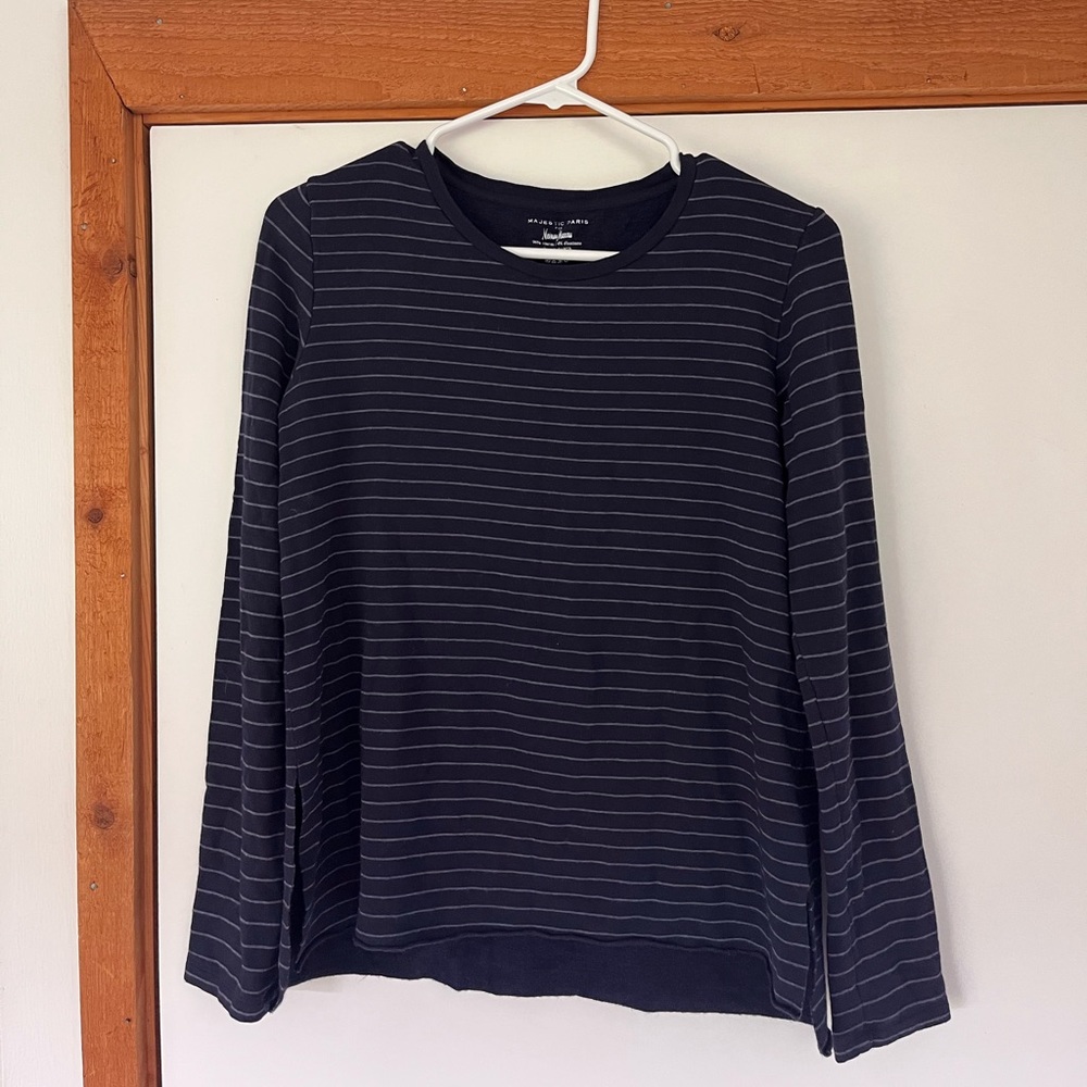 One size navy striped Majestic Paris for Neiman Marcus soft long sleeve top